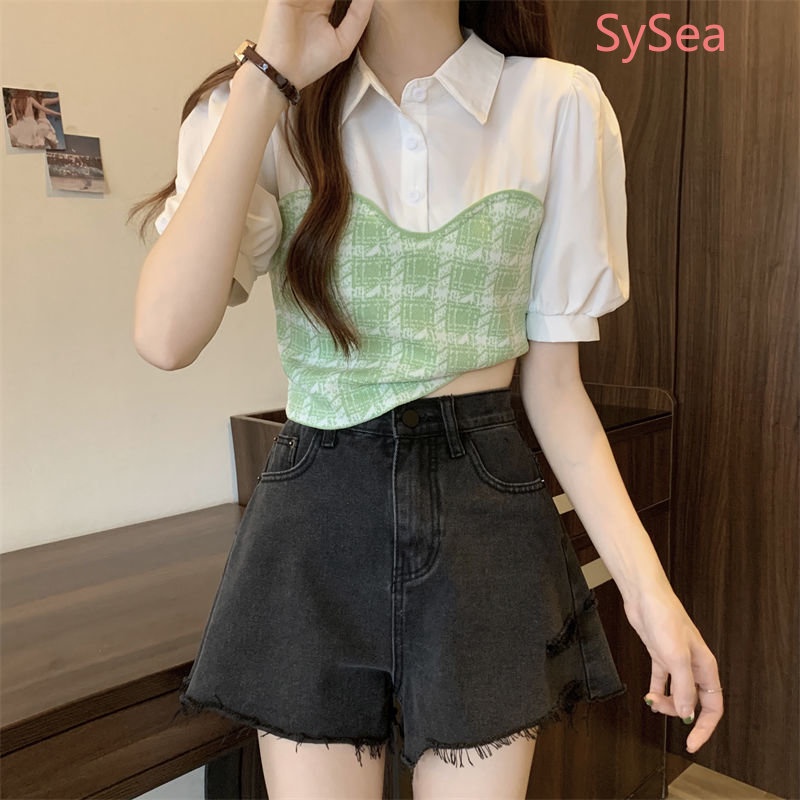 Áo Sơ Mi Tay Phồng Cổ Bẻ Thời Trang Mùa Hè Phong Cách Pháp Cho Nữ