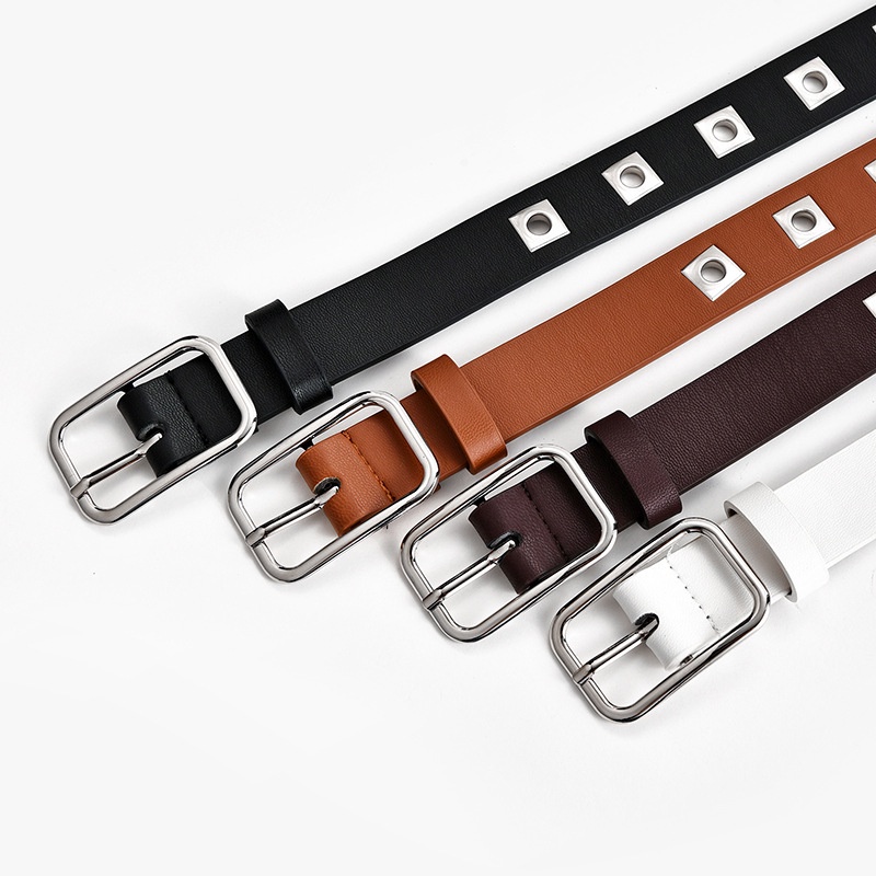 Thắt Lưng Màu Trơn Khóa Vuông Rỗng Phong Cách Punk Thời Trang Cho Nữ