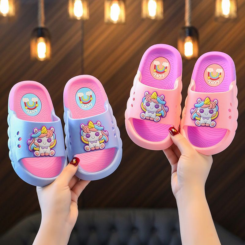 Dép Xỏ Ngón Đi Trong Nhà Mềm Mại Chống Trượt Họa Tiết Kỳ Lân Hoạt Hình Thời Trang 2023 Cho Bé