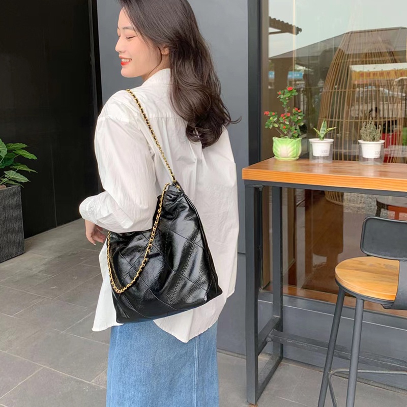 Túi tote Đeo Vai Sức Chứa Lớn Màu Đen Đính Kim Cương Giả Thời Trang Cho Nữ