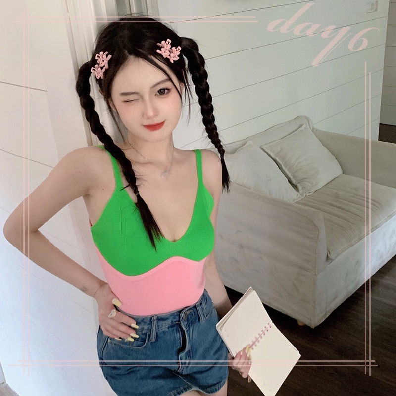 Áo Dệt Kim Sát Nách Cổ Chữ V Thời Trang Mùa Hè Phong Cách Hàn Quốc Cho Nữ