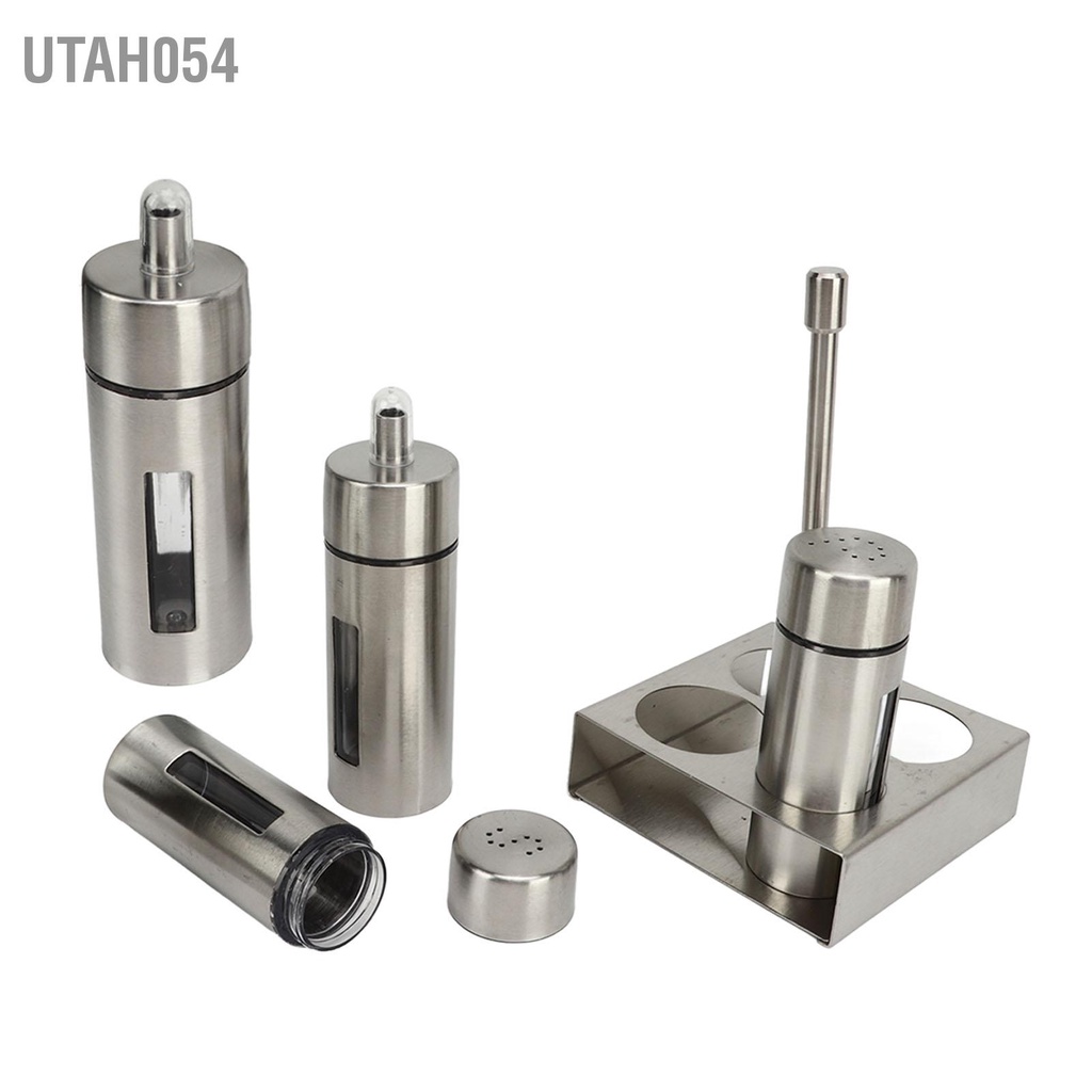 Utah054 Dầu Muối Cruet Set 304 Thép Không Gỉ Giấm Chai Pepper Shaker với Đế cho Nhà Bếp Hàng