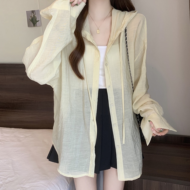 Áo Khoác Chống Nắng Tay Dài Có Nón Xếp Ly Dáng Rộng Mùa Hè Hàng Mới Dành Cho Bạn