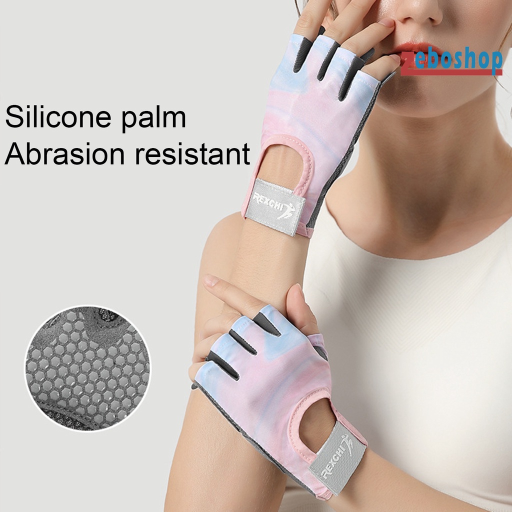 Găng Tay Hở Ngón Bằng Polyester Co Giãn Thoáng Khí Chống Trượt Chống Sốc Dùng Tập Thể Thao