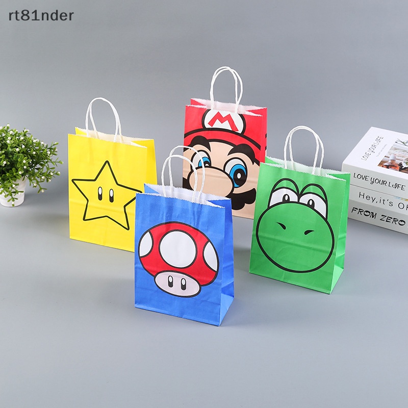 Set 4 Túi Giấy Kraft In Hình Game Super Marios Trang Trí Tiệc Cưới / Sinh Nhật / Năm Mới