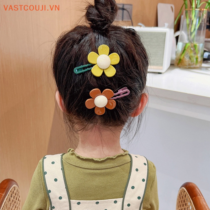 Bộ 2 Kẹp Tóc Hình Hoa Đơn Giản Xinh Xắn Cho Bé Gái