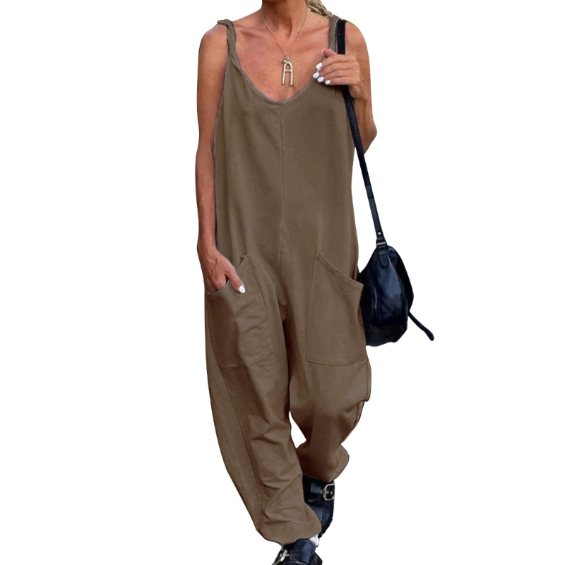 Xiangbao Áo Liền Quần Dáng Rộng Màu Trơn Đơn Giản Cho Nữ