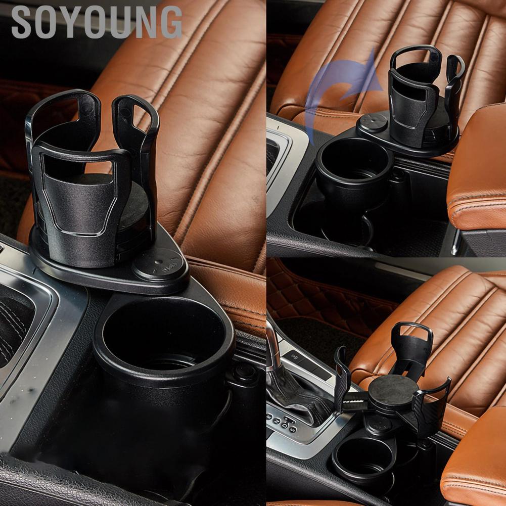 Soyoung Car Cup Holder Retractable 360 Degree Rotatable ABS Plastic Multifunctional Organizer Carbon Black