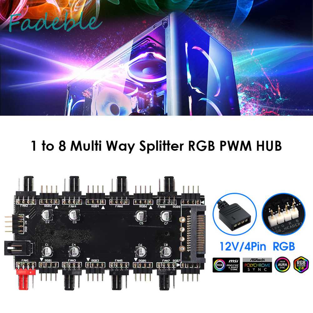 Bộ Chia Cổng 1 Sang 8 Cổng RGB PWM 12V / 4 Pin Cho Bo Mạch Chủ Quạt