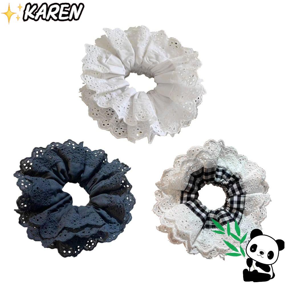 Dây Buộc Tóc Cotton Mềm Mại Phối Ren Phong Cách Pháp Thanh Lịch