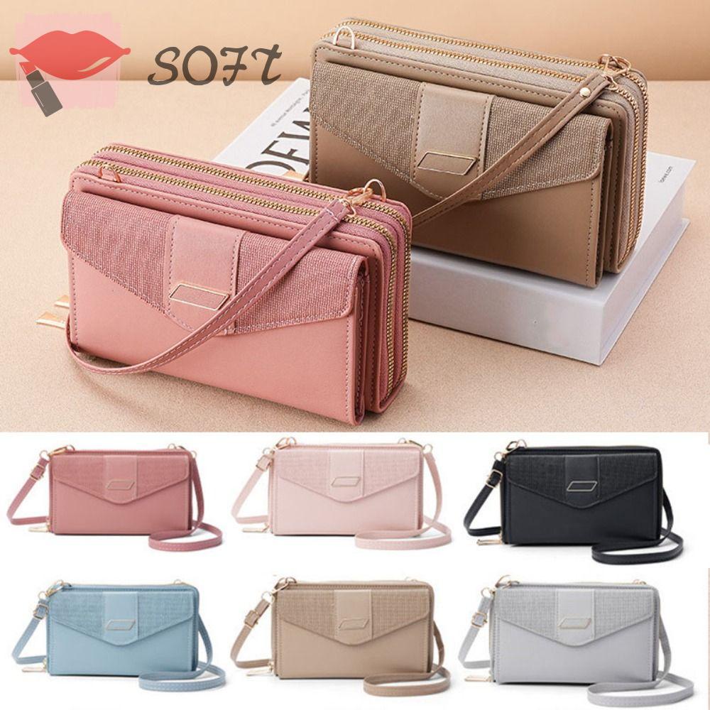 Túi Đeo Chéo Đựng Điện Thoại / Thẻ / Tiền Xu Hai Khóa Kéo Đôi Dành Cho Nữ
