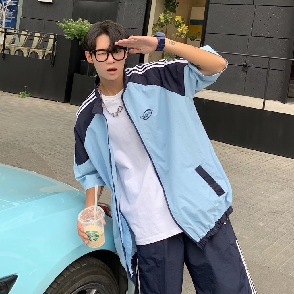 Bộ Đồ Thể Thao Tay Lửng oversize Phong Cách Retro Đường Phố Mỹ