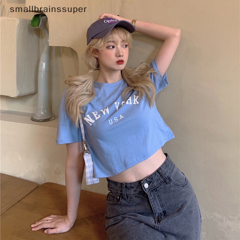 Áo Thun Crop Top Tay Ngắn Cổ Tròn In Chữ Thời Trang Mùa Hè Dành Cho Nữ