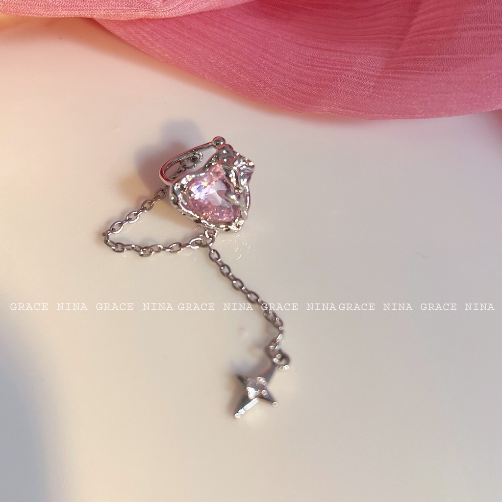 Bông Tai Dạng Kẹp Hình Trái Tim Phối Tua Rua Sang Trọng Cho Nữ