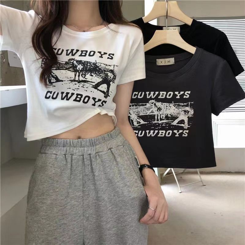 Áo baby tee Thun croptop Tay Ngắn Dáng Ôm Xinh Xắn