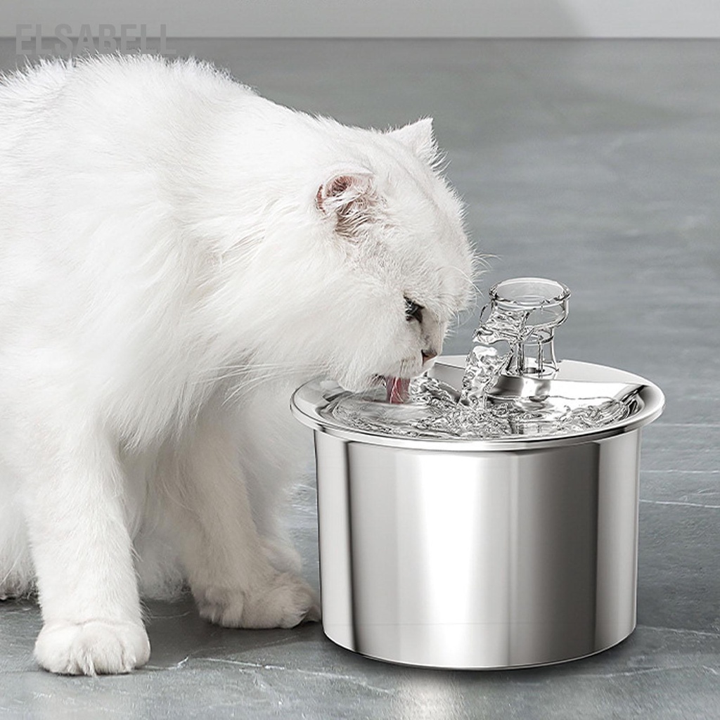 Elsabell Cat Đài Phun Nước Thông Minh Siêu Im Lặng Tự Động Lưu Lọc Bằng Thép Không Gỉ Pet EU Cắm