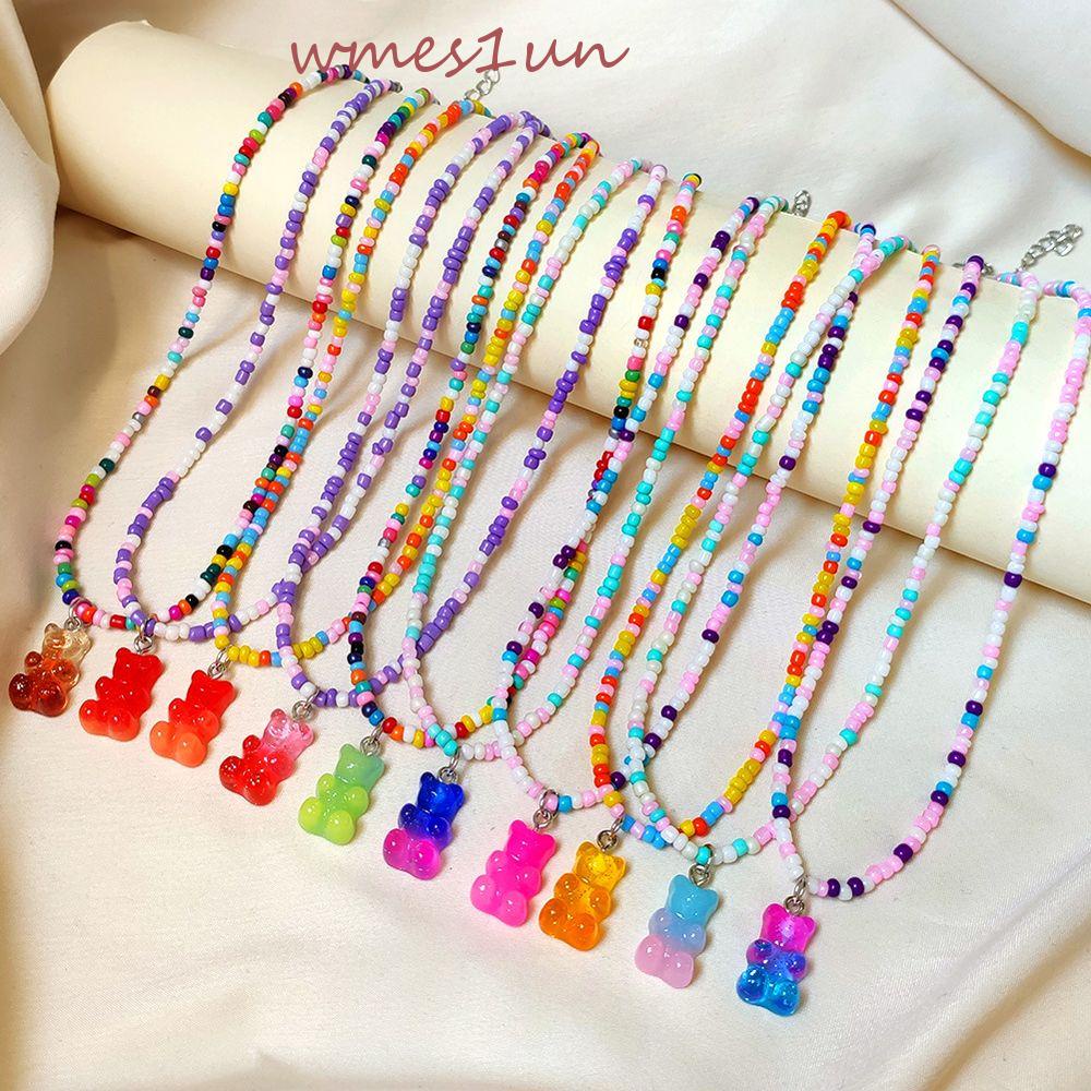 Vòng cổ Xỏ Hạt Thủ Công Màu Gradient Họa Tiết Gấu Hoạt Hình 15H Cho Nữ