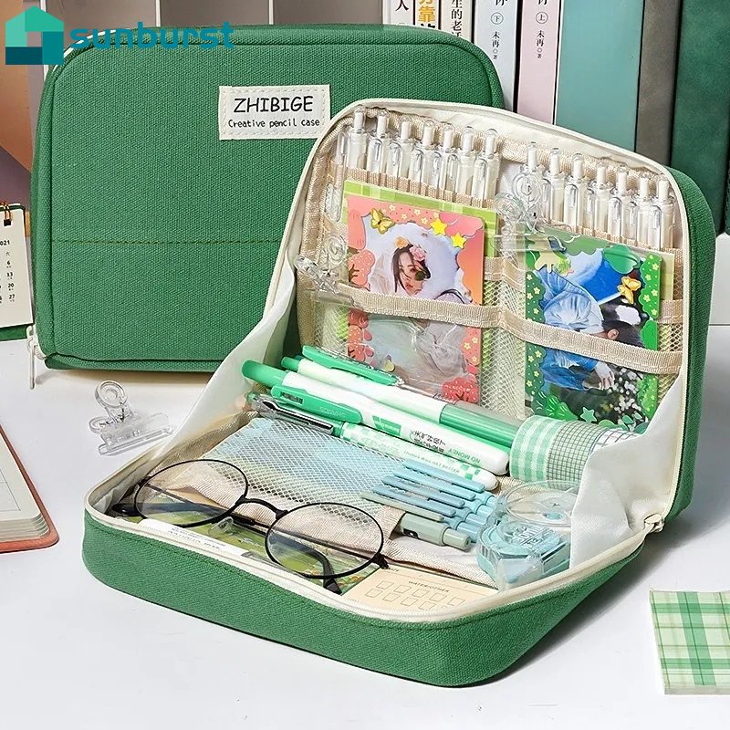 Túi Đựng Đồ Du Lịch Đa Năng 90 Độ 90 ° Túi Đựng Bút Bằng Vải Canvas Có Khóa Kéo Sức Chứa Lớn Phong Cách Nhật Bản