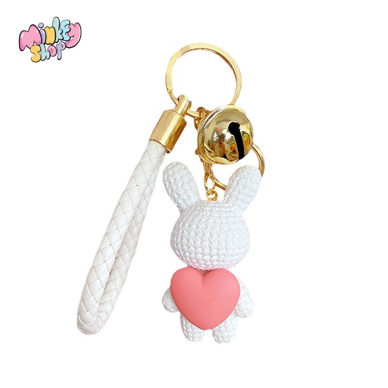 Móc khóa Thỏ đá ôm trái tim cute móc chìa khóa Hàn Quốc dễ thương hottrend phụ kiện túi xách balo -minkey