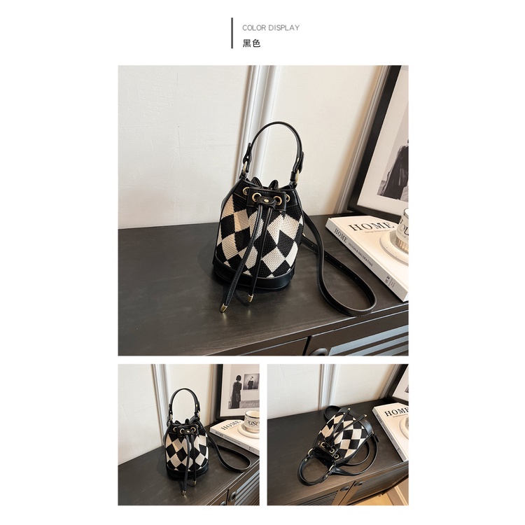 Túi Xách Đeo Vai Dây Rút Họa Tiết Hình Thoi Phong Cách Thời Trang Mới Cho Nữ