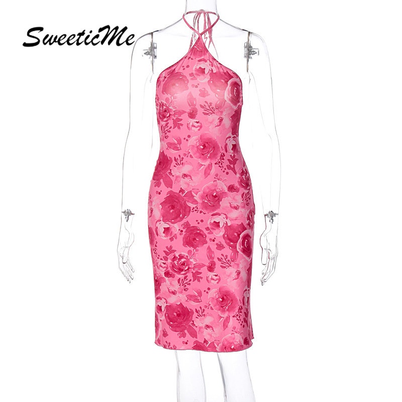 Đầm Dài Hai Dây Hở Lưng Dáng Ôm In Họa Tiết Hoa Thời Trang 2023 Dành Cho Bạn Nữ