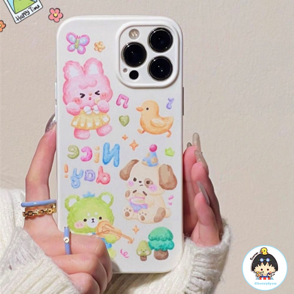 Ốp Điện Thoại TPU Mềm Chống Trầy Hình Thỏ Gấu Kiểu Tranh Sơn Dầu Cho IPhone 11 14 13 12 Pro Max