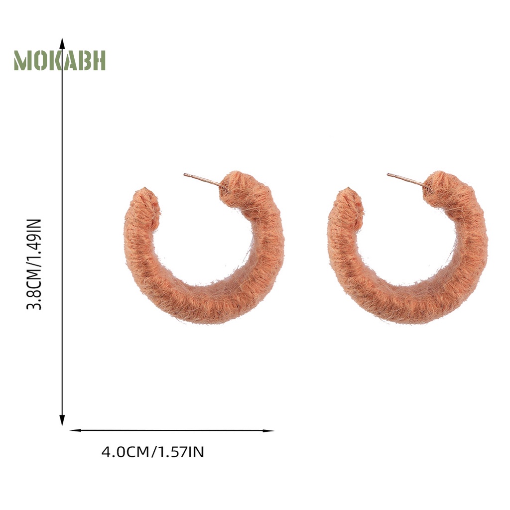 1 Đôi Bông Tai Hình Chữ C Sợi Cotton Bện Thủ Công Màu Trơn Thời Trang Thu Đông Dành Cho Nữ