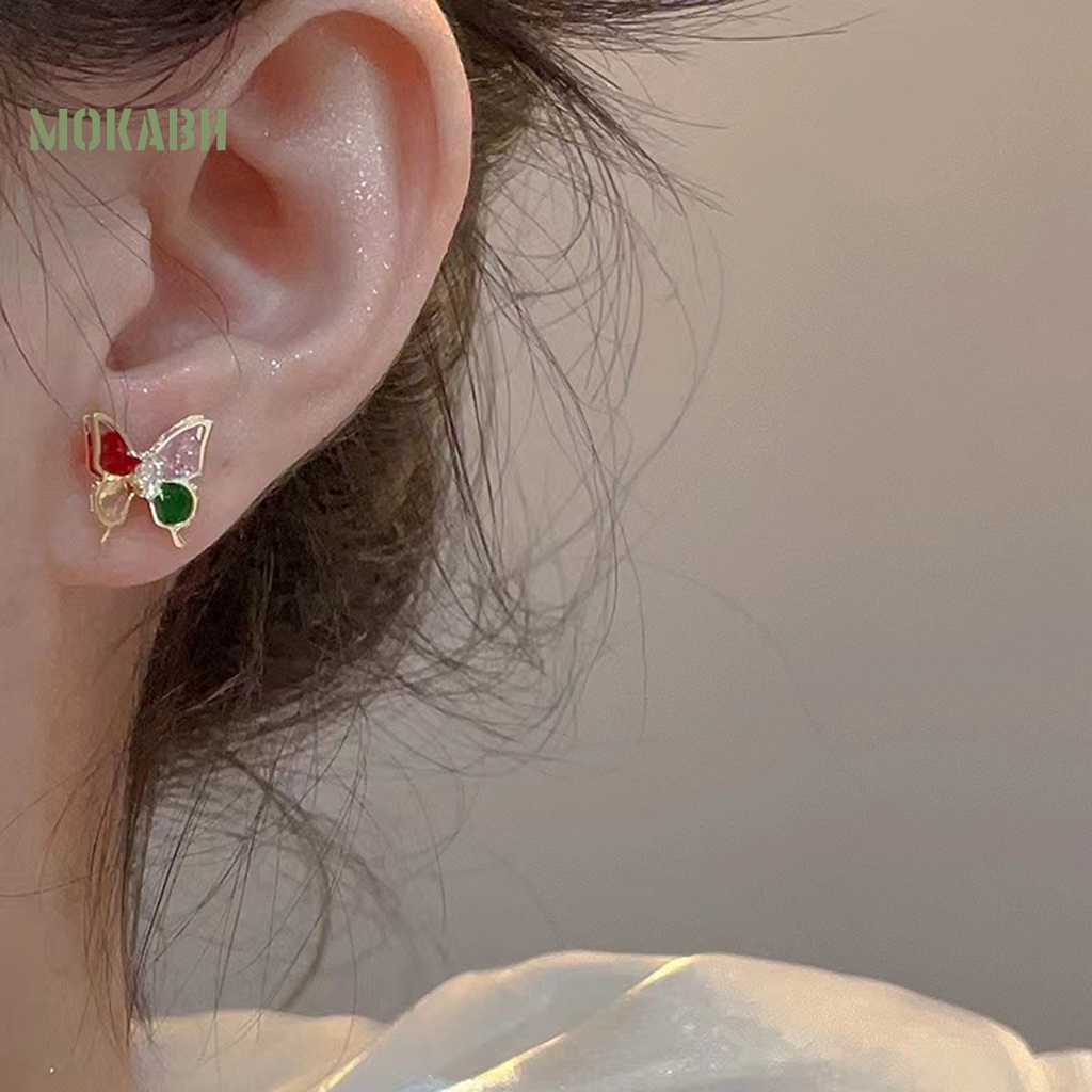 1 Đôi Bông Tai Hình Bướm Nhỏ Xinh Bằng Hợp Kim Đính Đá Zircon Dành Cho Nữ