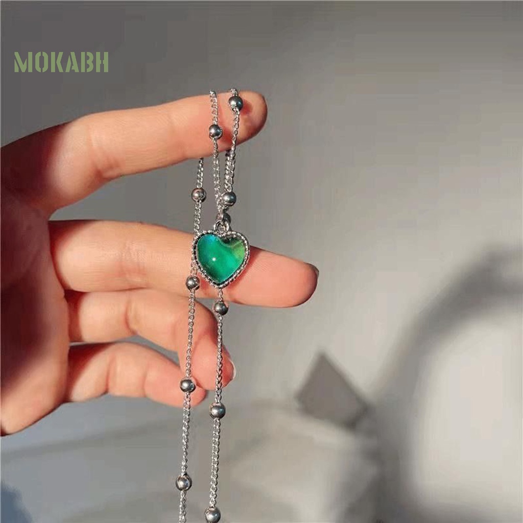 Vòng cổ Chuỗi Hạt Pha Lê Trái Tim Nhỏ Đổi Màu Theo Nhiệt Độ Thời Trang Cho Nữ