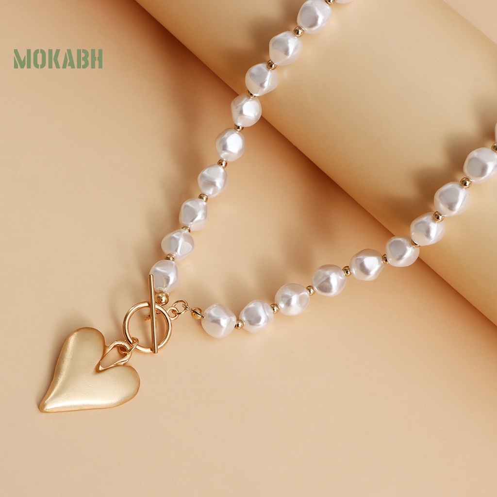 Vòng cổ Ngọc Trai Giả Mặt Trái Tim Thời Trang Cho Nữ