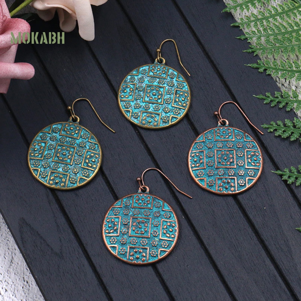 Bông Tai Tròn Chạm Khắc Phong Cách Boho Cổ Điển Cho Nữ