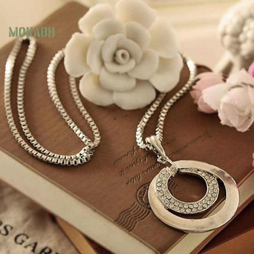 Vòng cổ Mặt Tròn Kép Đính Đá Thời Trang Cho Nữ