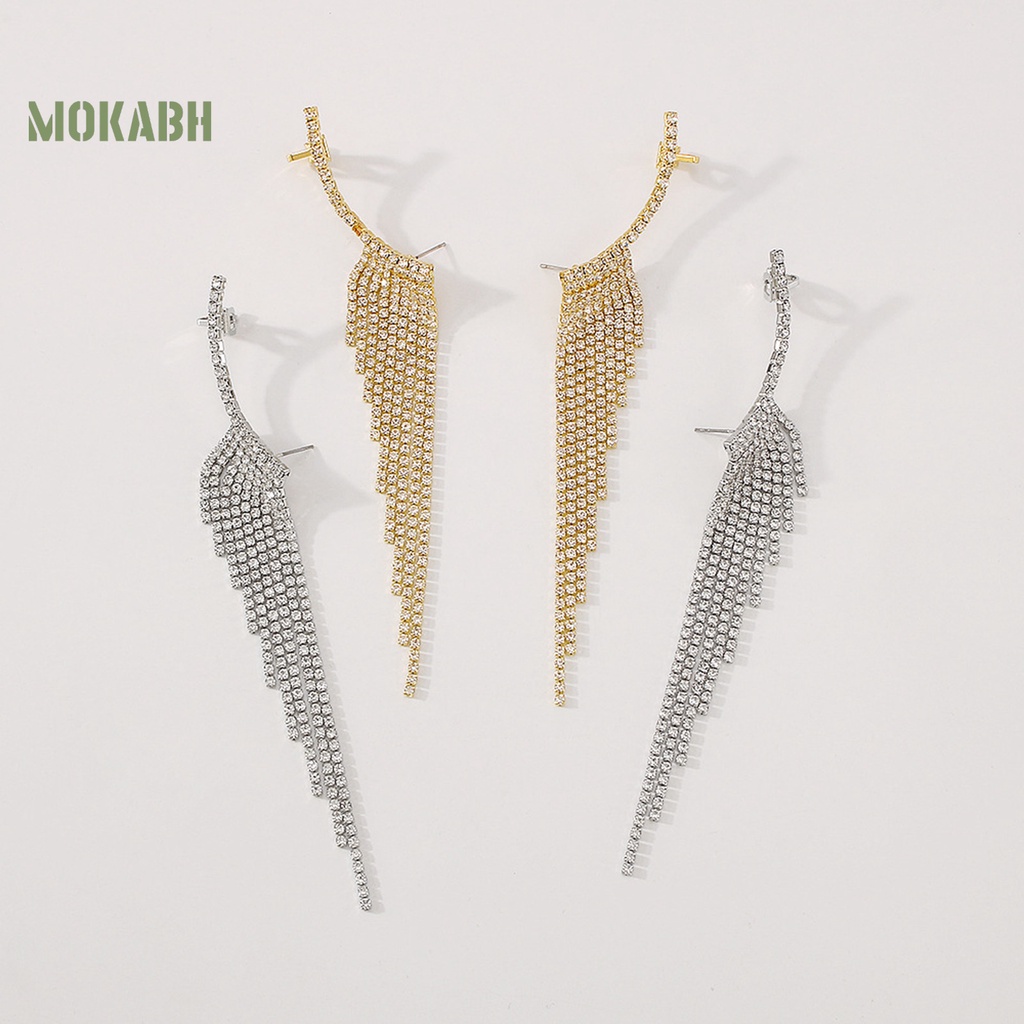 1 Đôi Bông Tai Dáng Dài Đính Đá Lấp Lánh Thời Trang Dự Tiệc