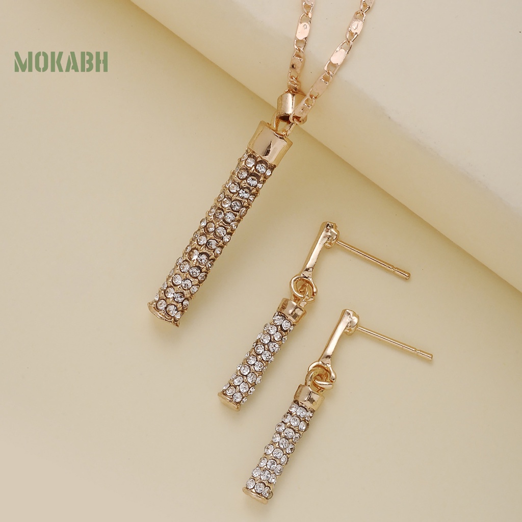 [Mới] Set Vòng cổ + Bông Tai Hình Trụ Đính Đá Sang Trọng