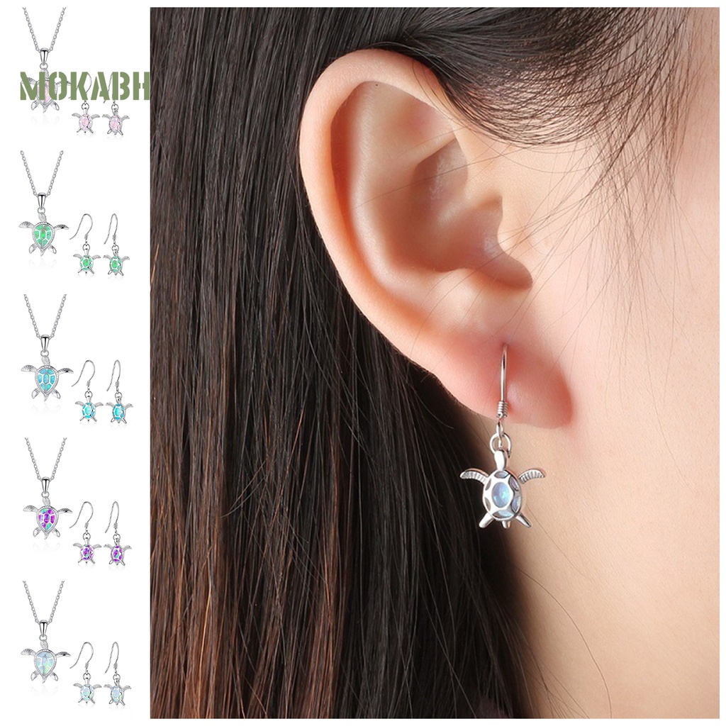 Set 3 Vòng cổ + Bông Tai Đính Đá Opal Lấp Lánh Dễ Thương