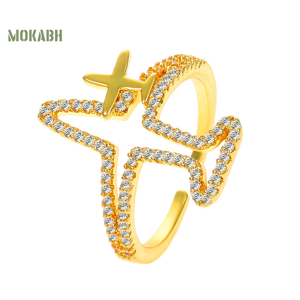 [Mới] Nhẫn Hở Hình Máy Bay Bằng Kim Loại Lấp Lánh Có Thể Điều Chỉnh