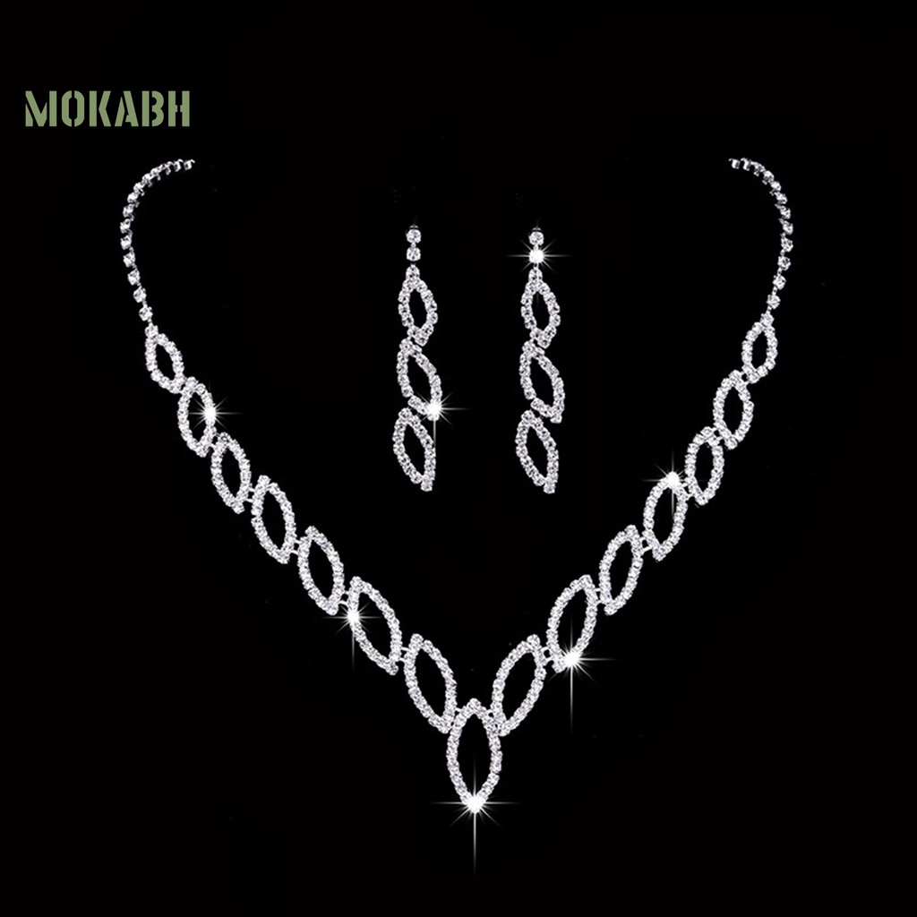 1 Bộ Vòng cổ + Bông Tai Hình Chiếc Lá Đính Đá Lấp Lánh Sang Trọng