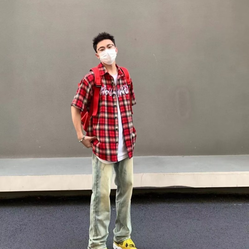 Áo Sơ Mi Ngắn Tay Dáng Rộng Họa Tiết Sọc Caro Thời Trang Sang Trọng Cho Nam Và Nữ