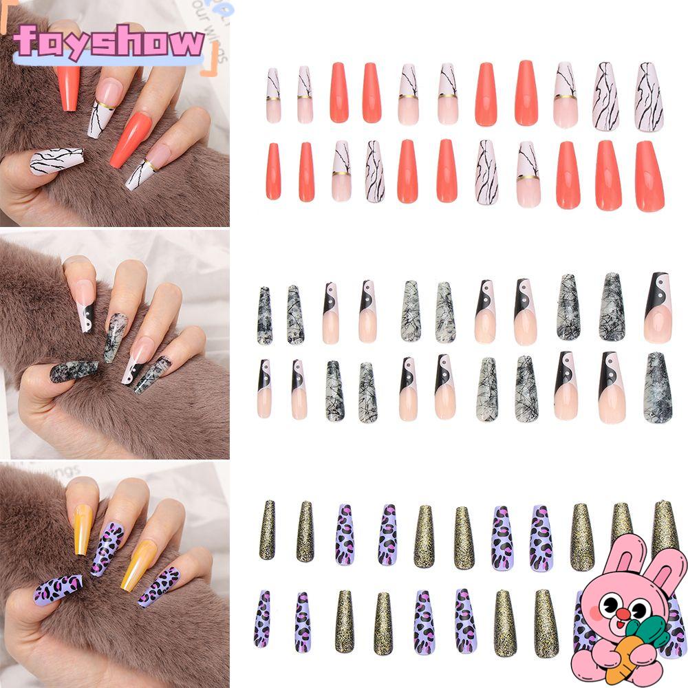 Bộ Móng Tay Giả Hình Chữ T Họa Tiết Da Báo Thời Trang