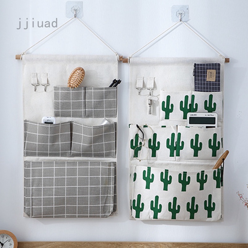 Jjiuad Túi Treo Tường Bằng Vải Lanh Cotton Ba Chiều Ba Ngăn Ba Chiều Dành Cho Ký Túc Xá