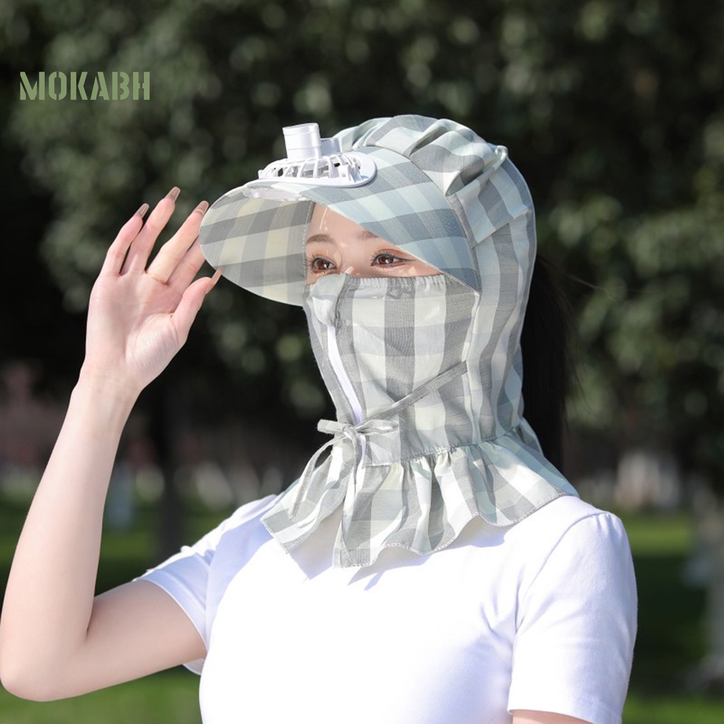 [Mok Abh] Mũ Quạt Làm Mát Vành Rộng Chống Tia UV Có Khóa Kéo In Họa Tiết Hình Học Dành Cho Nữ