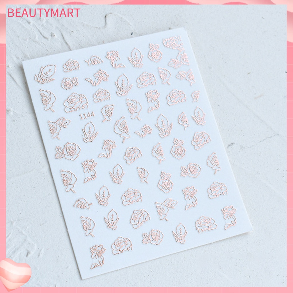 [beautymart] Hình Dán Móng Tay Tự Dính Không Mùi Họa Tiết Hoa Hồng Tinh Tế Không Dị Ứng Có Thể Tháo Rời