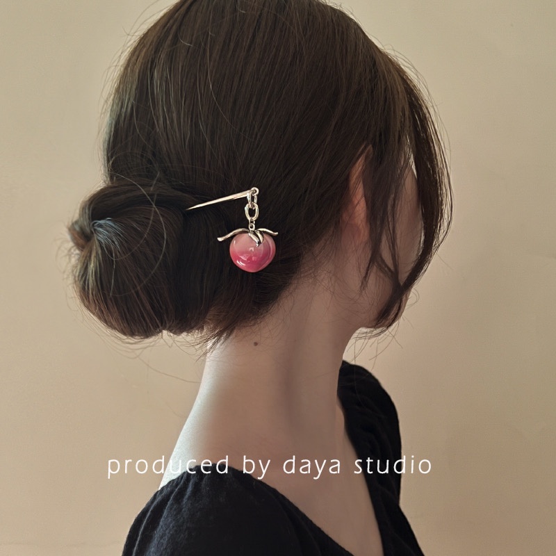 Kẹp Tóc Ba Chiều Hình Quả Đào Phong Cách Retro Ngọt Ngào Cao Cấp