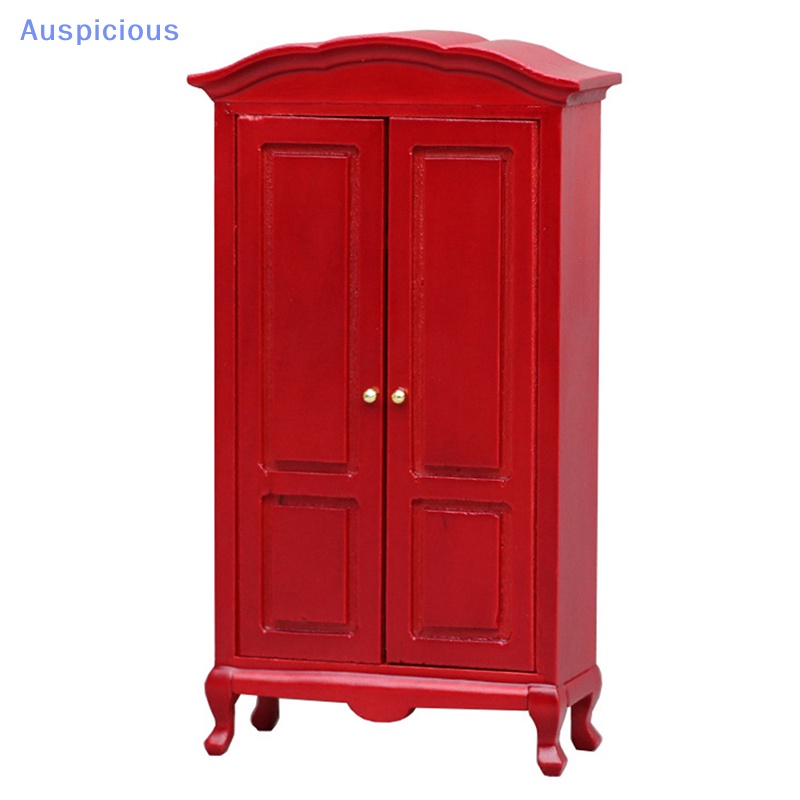 Tủ Quần Áo Màu Đỏ Phong Cách Retro Dành Cho Nhà Búp Bê 1: 12