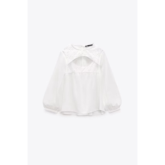 Zara Áo Sơ Mi Trắng Tay Dài Dáng Rộng Phối Ren Thời Trang Mùa Hè Cho Nữ 3666122