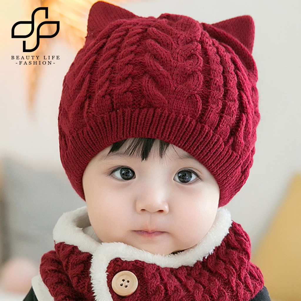 Bộ 2 Khăn Quàng Cổ Dệt Kim Giữ Ấm Tai Dễ Thương Cho Bé