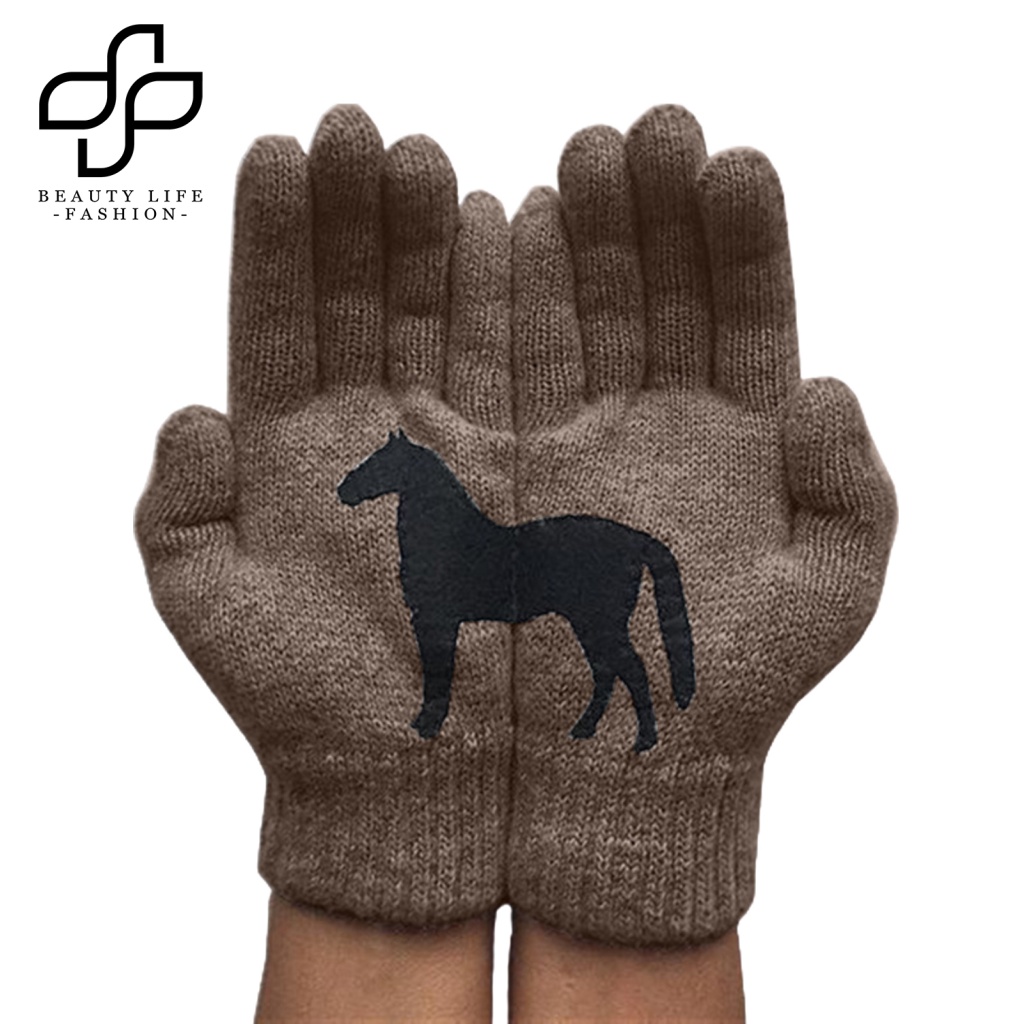 1 Đôi Găng Tay Len Chống Lạnh In Họa Tiết Ngựa Hoạt Hình Cho Nữ