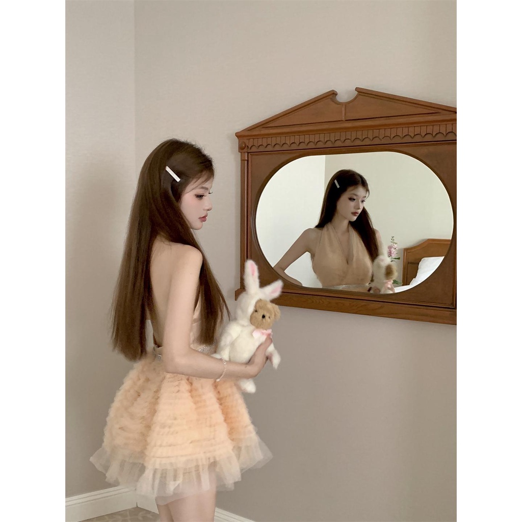 Đầm Hai Dây Cổ Chữ V Màu Trơn Phong Cách Pháp Thời Trang Quyến Rũ Cho Nữ