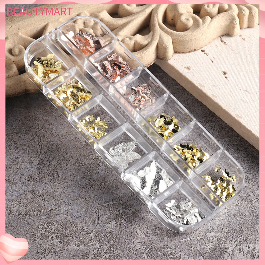 1 Hộp Phụ Kiện Trang Trí Móng Tay Hình Bướm 3D Bằng Kim Loại Chống Rỉ