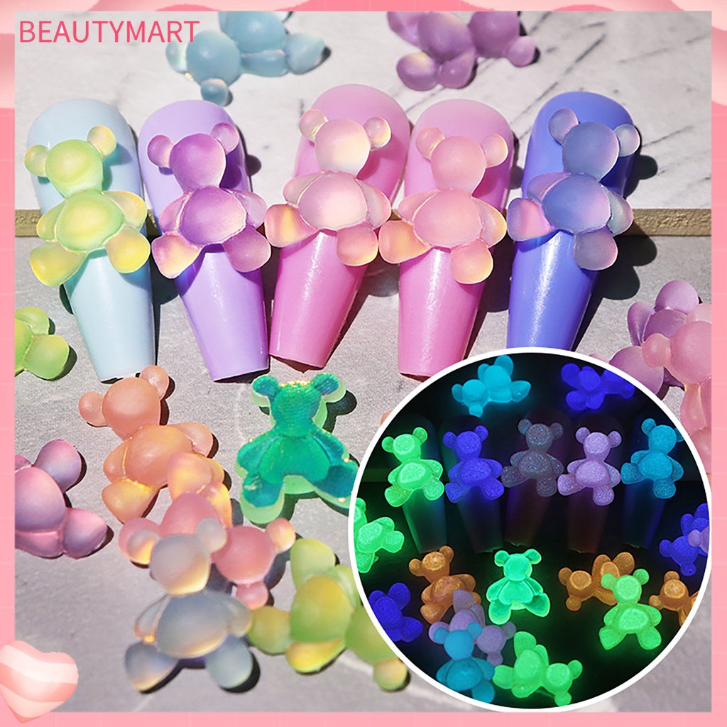 Bộ 10 Phụ Kiện Trang Trí Móng Tay Hình Gấu 3D Màu Sắc Tươi Sáng Không Phai